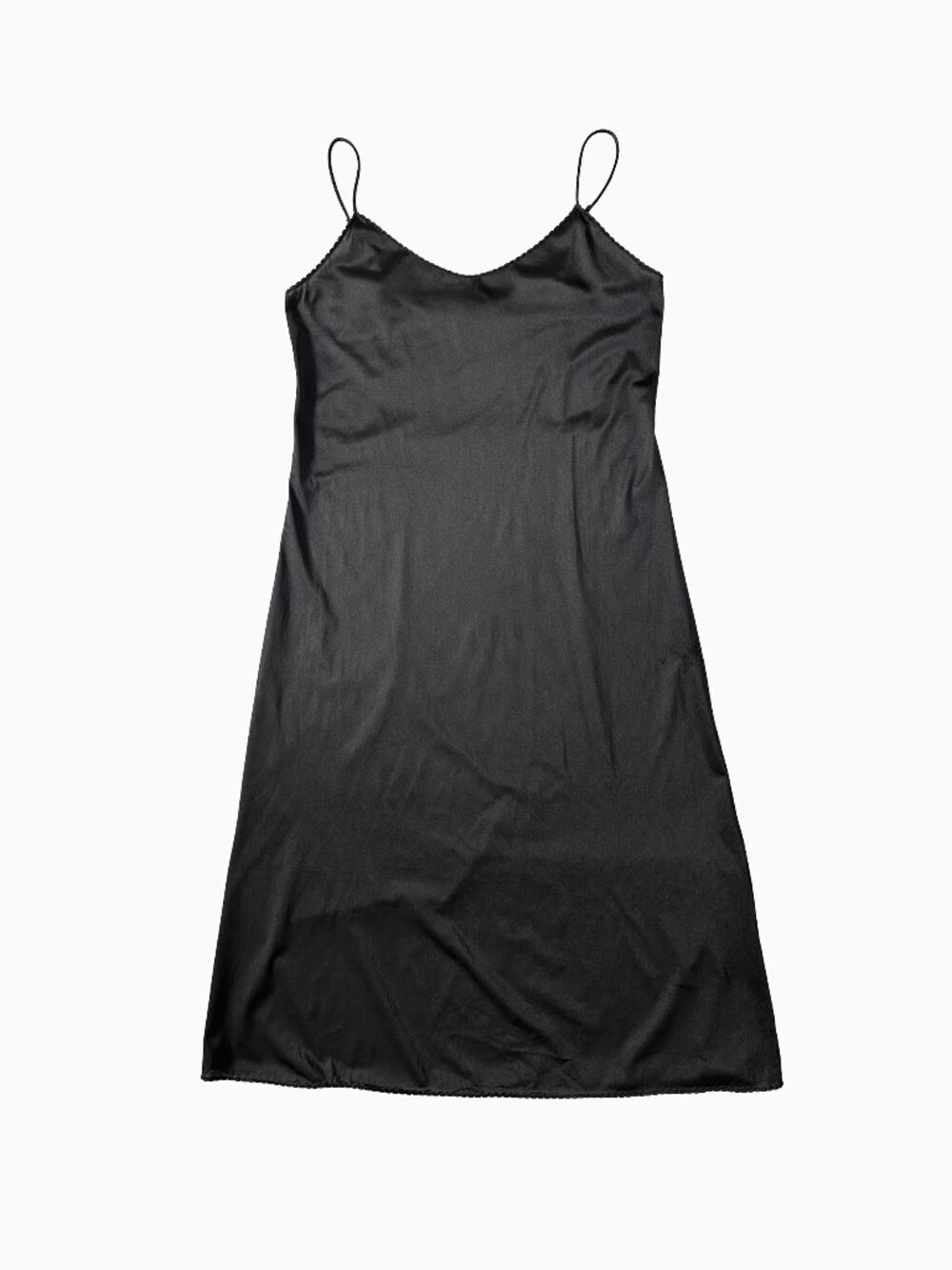 Vtg 90s Vanity Fair Black Slip Dress S Made in USA Satin Midi Maxi Whimsigoth